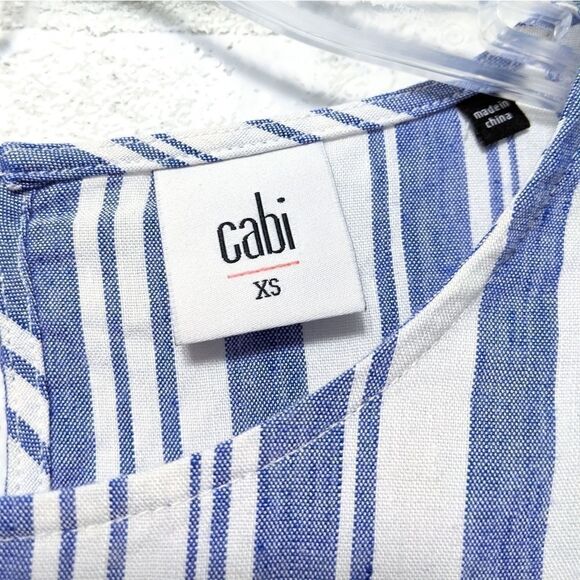 CABI Blue White Linen Striped Puff Sleeve Top XS - Picture 5 of 9